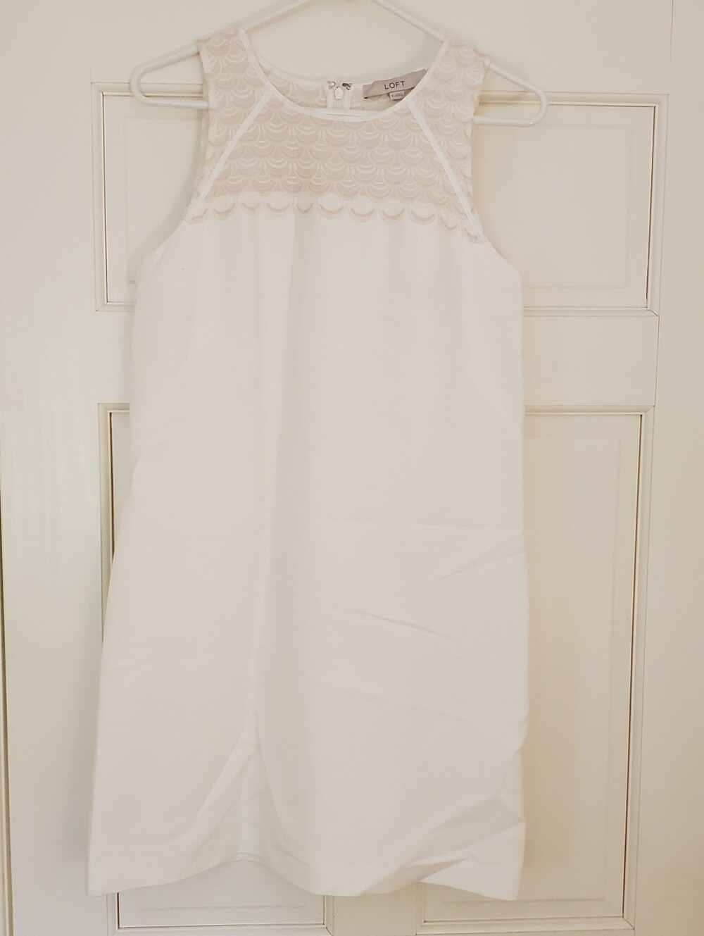 LOFT White Sleeveless Scallop Yoke Shift Dress
